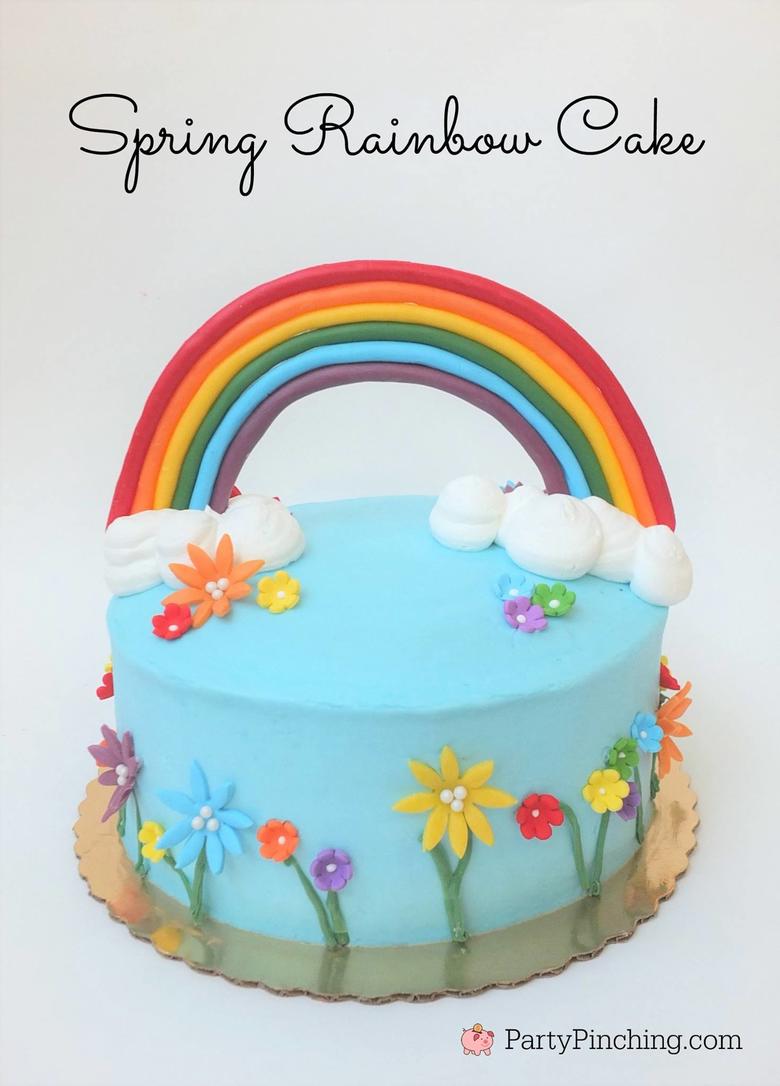 Adorable Rainbow Cake Tutorial by Party Pinching! Rainbow Cake Roundup by MyCakeSchool.com.