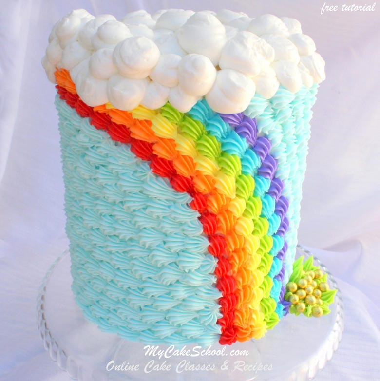 Rainbow Cake Tutorial with Piped Buttercream Shells! From our Rainbow Cake Tutorial Roundup by My Cake School!