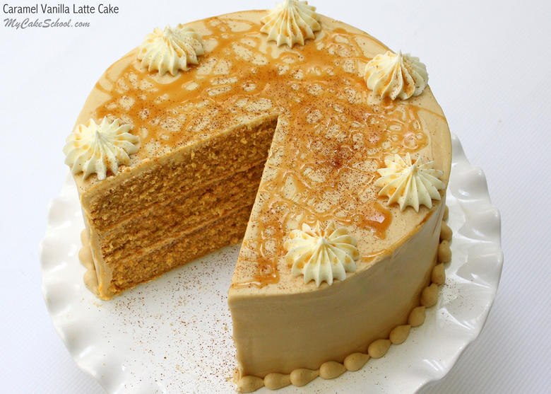 Amazing Caramel Vanilla Latte Cake Recipe by MyCakeSchool.com. So moist and flavorful!