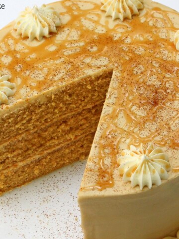 Amazing Caramel Vanilla Latte Cake Recipe by MyCakeSchool.com! A moist a delicious recipe with a heavenly combination of caramel, espresso, and vanilla flavors. Yum!