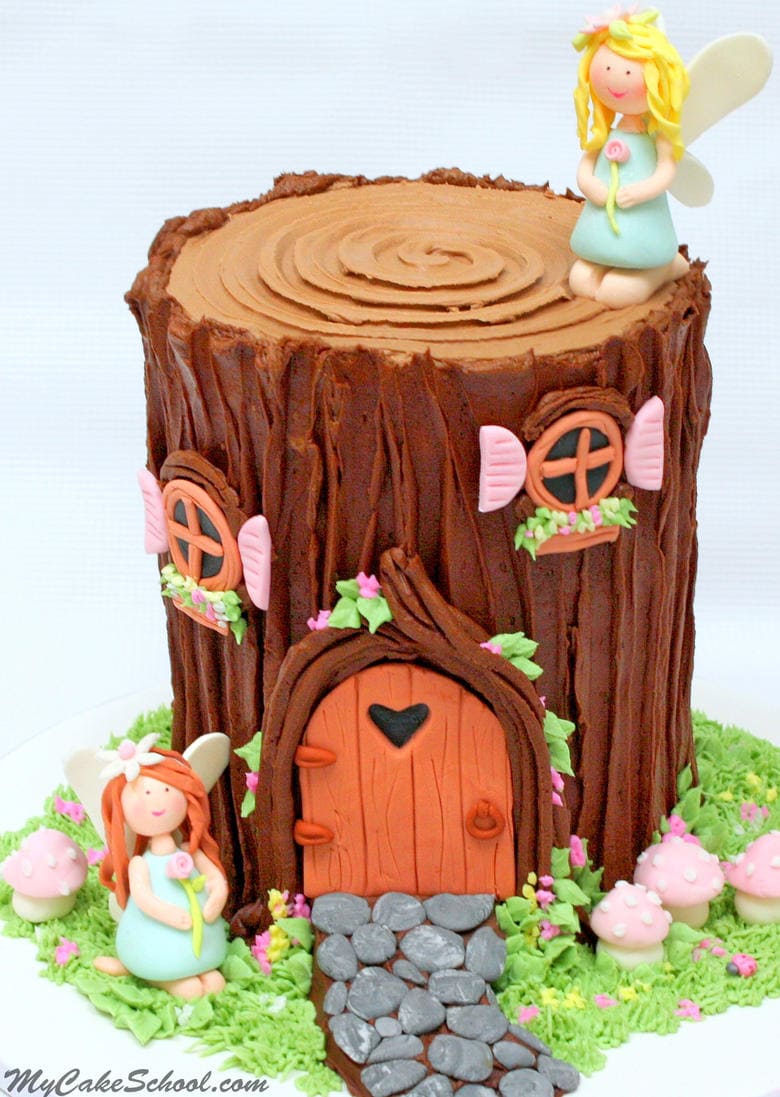 ADORABLE Fairy House Tree Stump Cake by MyCakeSchool.com! Member Cake Video Tutorial Section.