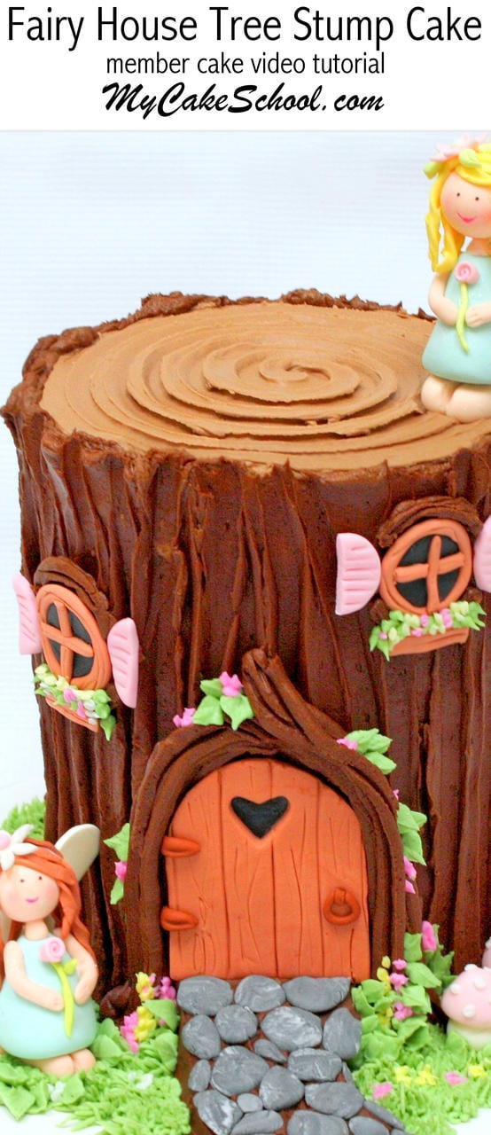 Fairy House Tree Stump Cake Tutorial by MyCakeSchool.com
