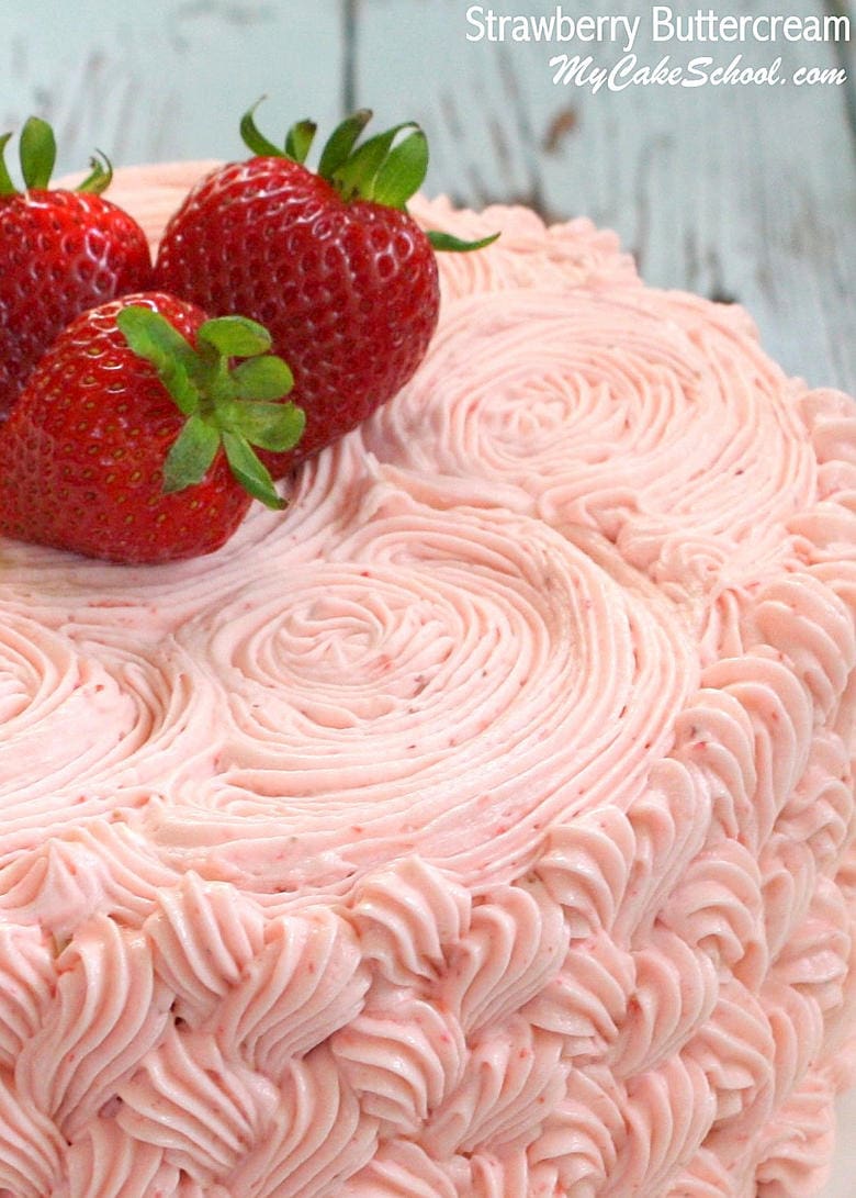 The BEST Strawberry Buttercream Frosting Recipe by MyCakeSchool.com.
