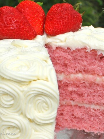 Amazing homemade Strawberry Cake Recipe by MyCakeSchool.com! Wonderful strawberry flavor and ultra moist! Recipe by MyCakeSchool.com!