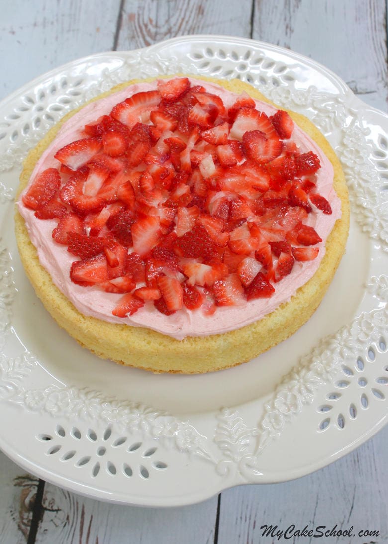 Delicious Scratch Strawberry Lemon Cake Recipe by MyCakeSchool.com! Lemon Cake with Fresh Strawberry Buttercream!