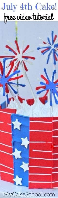 Free Cake Video for a CUTE and simple July 4th Cake with Chocolate Panels and Fireworks! MyCakeSchool.com