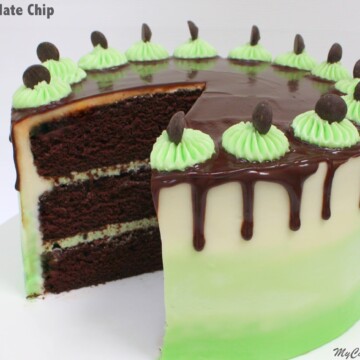 Moist and Decadent Mint Chocolate Chip Cake Recipe by MyCakeSchool.com! Rich Chocolate Cake Layers with Refreshing Mint Chocolate Chip Buttercream!