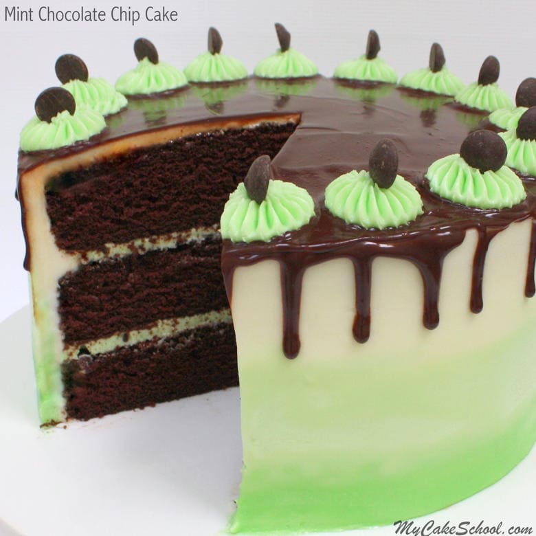 Decadent Mint Chocolate Chip Cake Recipe from Scratch by MyCakeSchool.com! Online cake tutorials, cake recipes, and more!