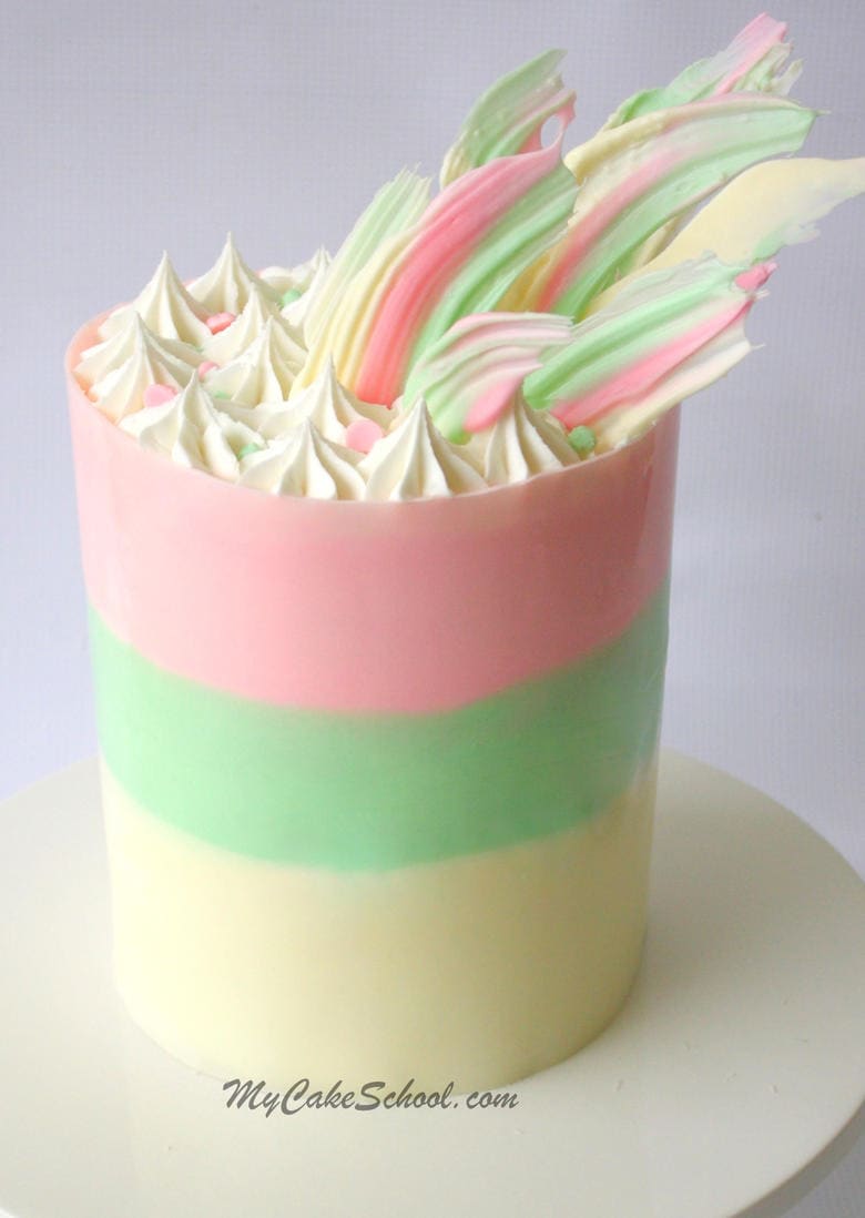 Beautiful Pastel Chocolate Wrap with Brushstroke Shards! A cake decorating video tutorial by MyCakeSchool.com!