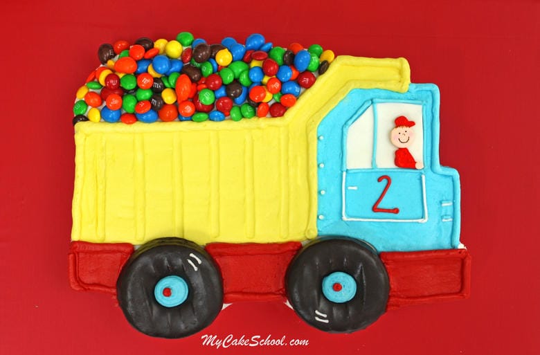 Free Dump Truck Cake Tutorial by MyCakeSchool.com! Online cake tutorials, cake recipes, and more!