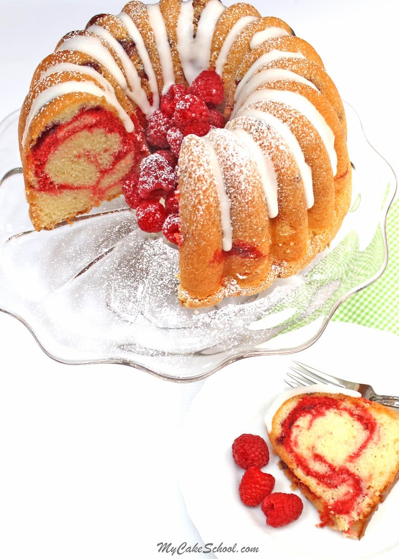 The BEST Lemon Raspberry Swirl Pound Cake Recipe by My Cake School! Ultra moist and delicious!