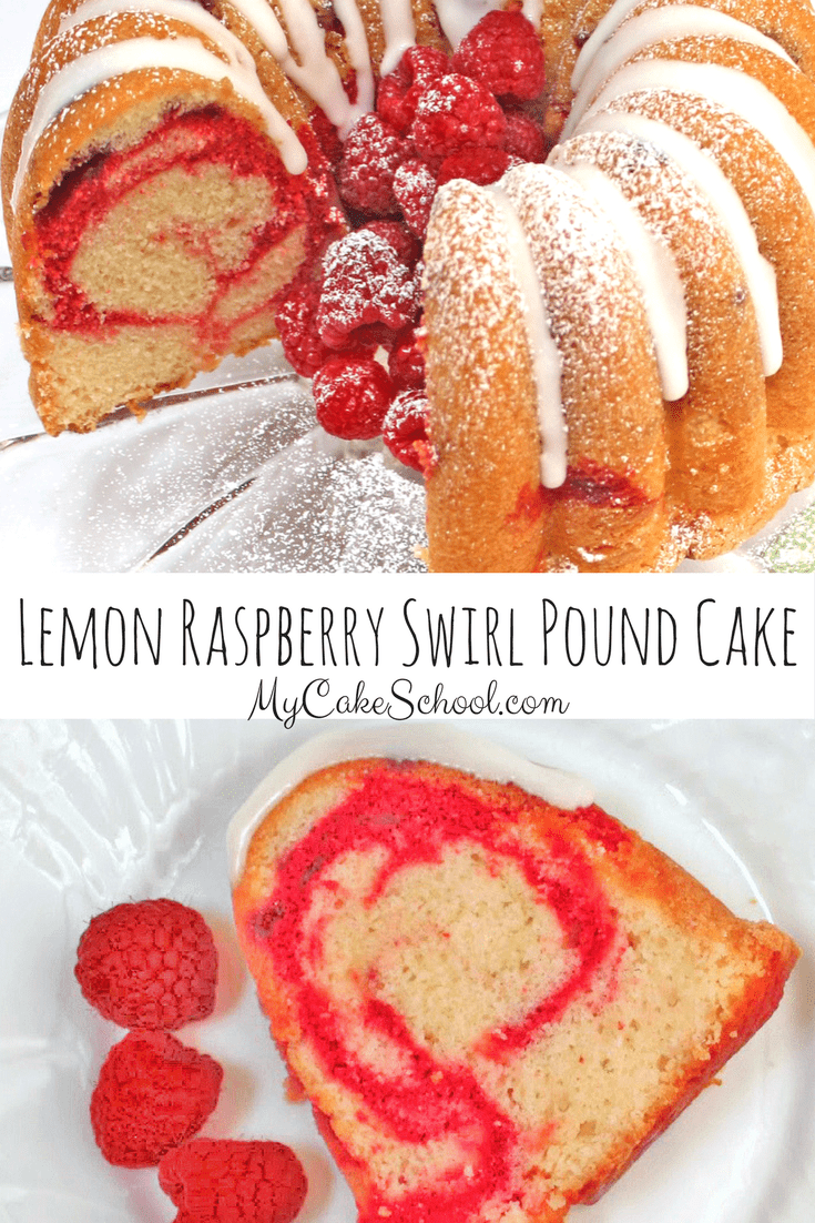 The BEST Lemon Raspberry Swirl Pound Cake Recipe by MyCakeSchool.com! Moist, Delicious, and so simple to make! My Cake School Online Cake Tutorials, Cake Recipes, and more!