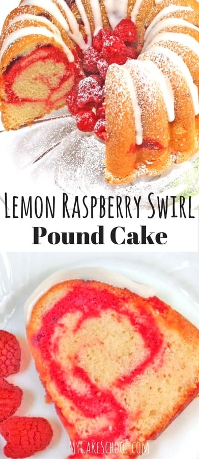 Moist and DELICIOUS Lemon Raspberry Swirl Pound Cake Recipe by MyCakeSchool.com!