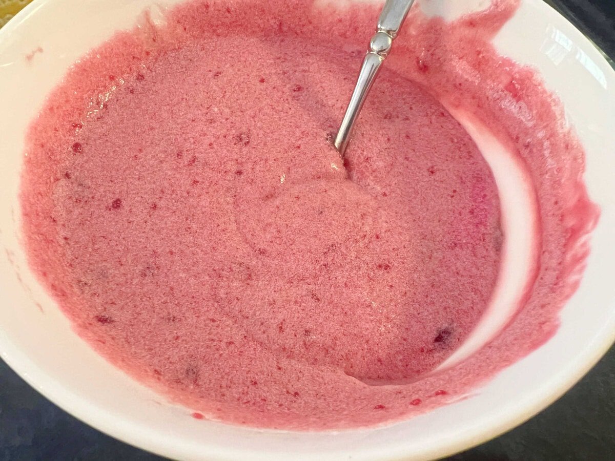 Raspberry Batter in a bowl.