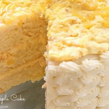 AMAZING Pineapple Cake! Moist yellow cake layers with pineapple and cream filling and cream cheese frosting! Recipe by MyCakeSchool.com!