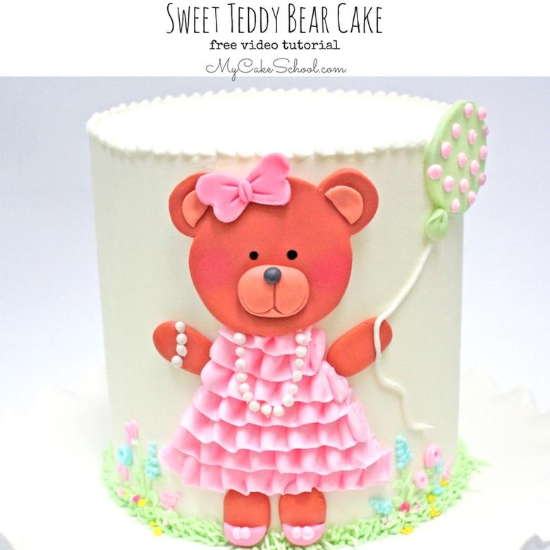 Free Cake Video Tutorial for a Sweet Teddy Bear Cake! Adorable design for baby showers and young birthdays- perfect for all skill levels of cake decorating!