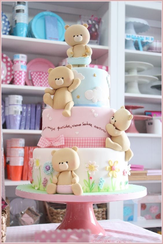 teddy bear baby shower cake girl