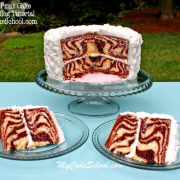 Learn to make a zebra print cake (pattern on the inside) in this free cake decorating tutorial by MyCakeSchool.com! Online cake tutorials, cake recipes, and more!