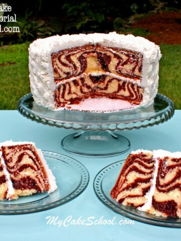 Learn to make a zebra print cake (pattern on the inside) in this free cake decorating tutorial by MyCakeSchool.com! Online cake tutorials, cake recipes, and more!