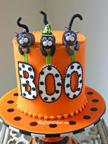 Adorable Black Cat Halloween Cake Video Tutorial by MyCakeSchool.com! Perfect for Halloween Parties!