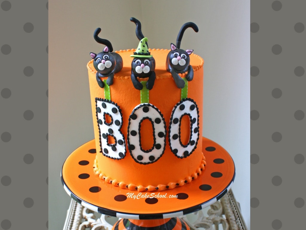 Adorable Black Cat Halloween Cake Video Tutorial by MyCakeSchool.com! Perfect for Halloween Parties!