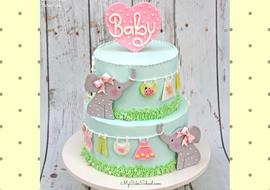 Sweet Elephant and Clothesline Cake Video Tutorial by MyCakeSchool.com! Perfect for baby showers!