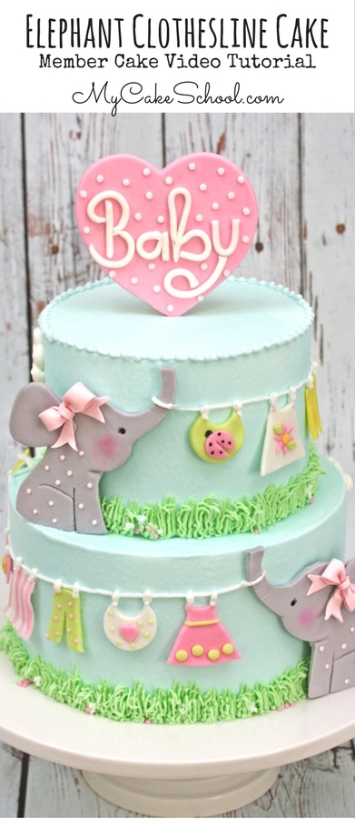 Adorable Clothesline Baby Shower Cake! Member Cake Video Tutorial by MyCakeSchool.com! 