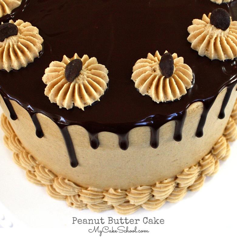 AMAZING Peanut Butter Cake Recipe by MyCakeSchool.com! Moist and flavorful peanut butter cake layers with peanut butter buttercream and a decadent ganache drip! Moist and Delicious Scratch Peanut Butter Cake Recipe by MyCakeSchool.com!