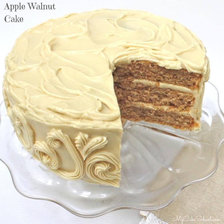 Moist and Delicious Apple Walnut Cake with Maple Cream Cheese Frosting! Recipe by MyCakeSchool.com. Perfect for fall and Thanksgiving gatherings!