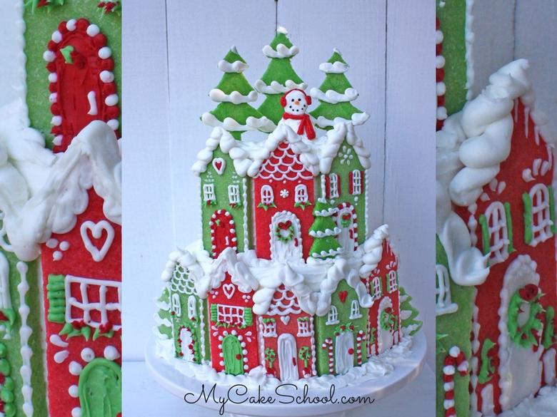 Learn how to make a gorgeous Christmas Village Cake in this video tutorial by MyCakeSchool.com! Perfect for winter and Christmas gatherings!