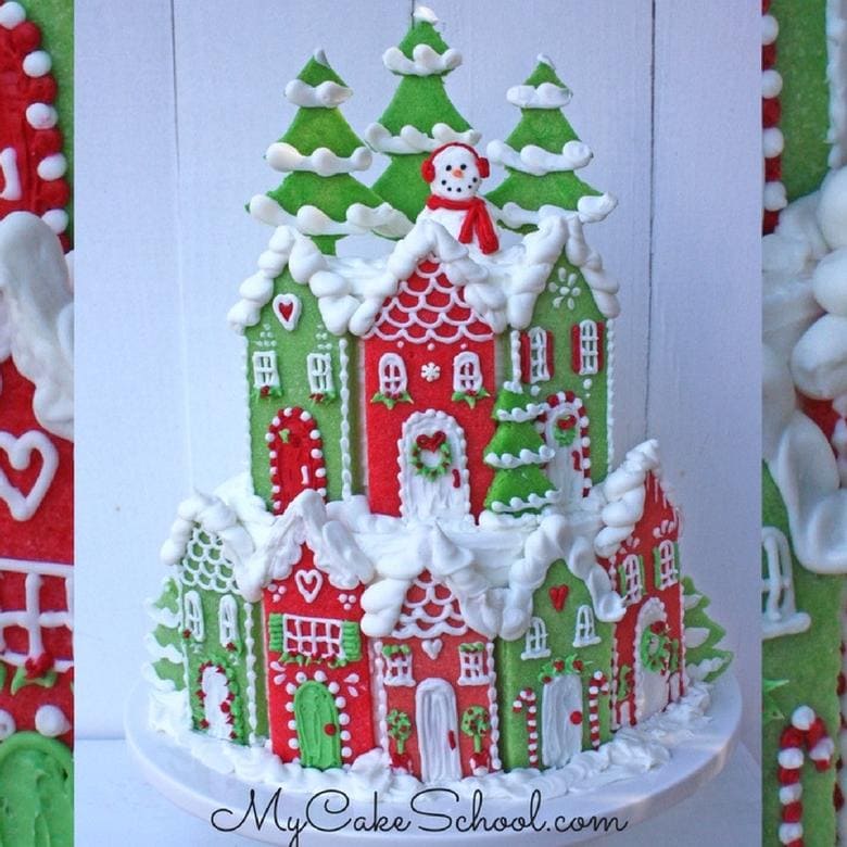 Beautiful Christmas Village Cake Decorating Video Tutorial by MyCakeSchool.com! Member Section. This cake is perfect for Christmas and winter parties!