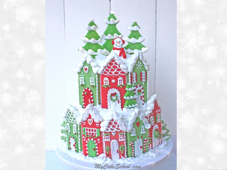Christmas Village Cake Tutorial by MyCakeSchool.com! (Member Section)