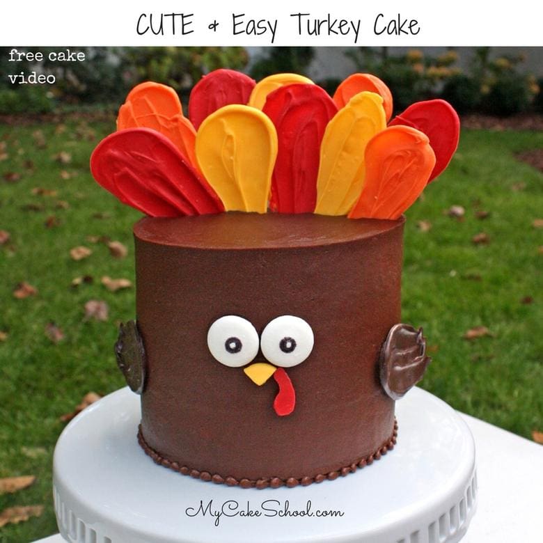 Cute and Easy Turkey Cake Video Tutorial by MyCakeSchool.com! Free Tutorial! This cake would be perfect for Thanksgiving gatherings!