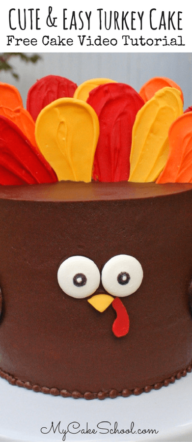 Free Turkey Cake Video Tutorial by MyCakeSchool.com! This cute Turkey Cake is SO easy to make, and is perfect for Thanksgiving gatherings!