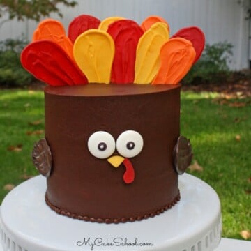 Cute and Easy Turkey Cake! Free Video Tutorial by MyCakeSchool.com. This would be perfect for Thanksgiving gatherings!