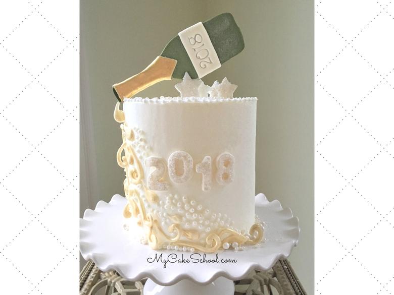 Free Cake Video Tutorial for a Beautiful Champagne Themed New Year's Cake!