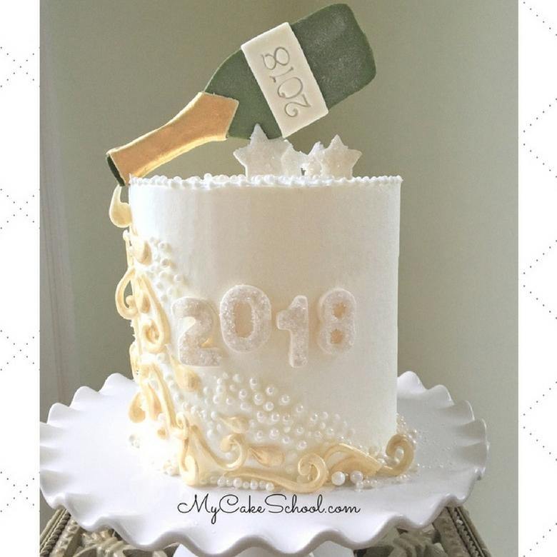 Free Cake Video Tutorial for Festive Champagne Themed New Year's Eve Cake! 