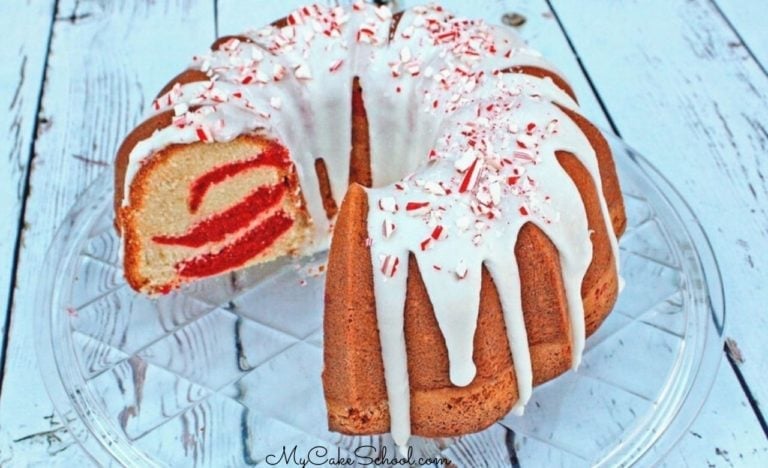 Moist and delicious Red Velvet Marble Pound Cake with Peppermint Glaze- Perfect for Christmas gatherings!