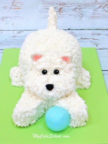 Cute and Easy Fluffy Puppy Cake Tutorial by MyCakeSchool.com! This adorable dog cake would be perfect for dog lovers as well as young birthdays!
