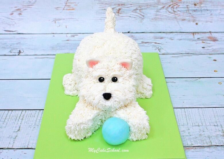 Cute and Easy Fluffy Puppy Cake Tutorial by MyCakeSchool.com! This adorable dog cake would be perfect for dog lovers as well as young birthdays!