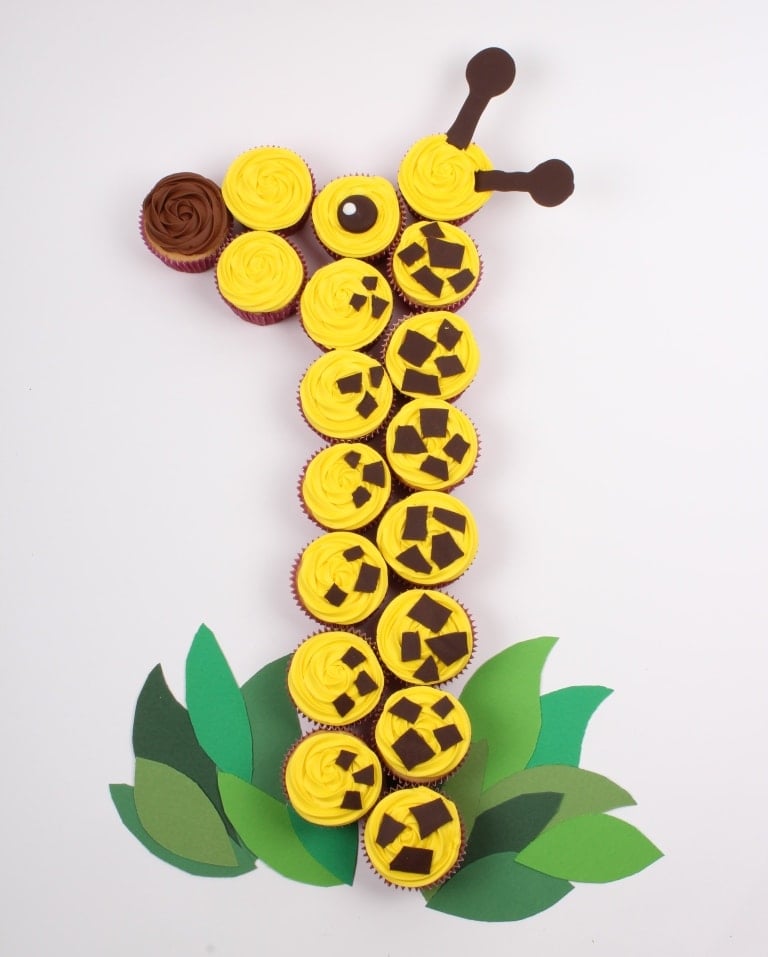 Adorable Giraffe Cupcake Cake Tutorial by HobbyCraft as featured on MyCakeSchool.com's Cupcake-Cake Roundup!