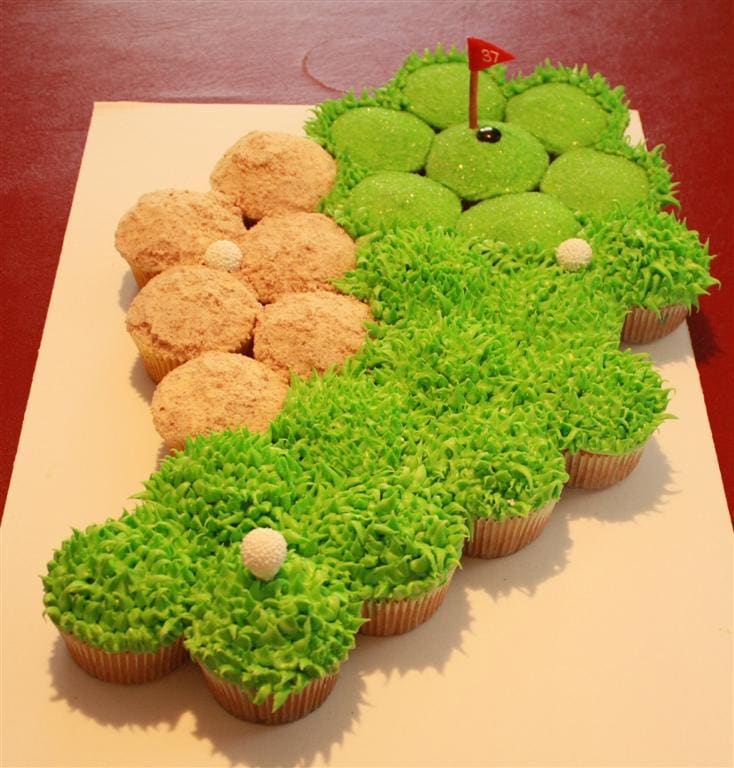 Golf Course Cupcake Cake Tutorial by Patty Cakes Bakery as featured in MyCakeSchool.com's roundup of favorite cupcake cake tutorials!