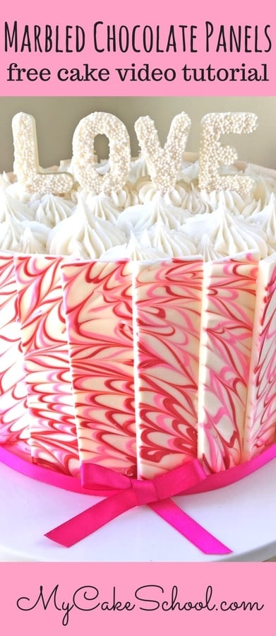 Learn how to make a beautiful Marbled Chocolate Panel Cake in this free cake decorating video tutorial by MyCakeSchool.com! Perfect for Valentine's Day Cakes, anniversaries, or any special occasion! 