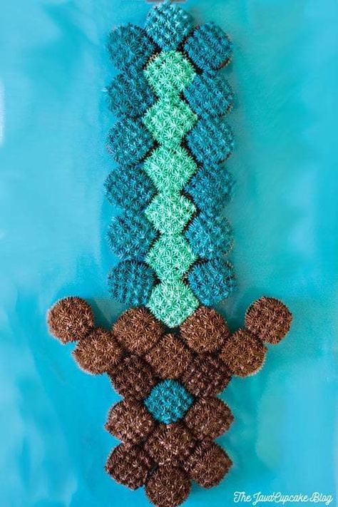 Minecraft Sword Pull Apart Cupcake Cake (by JavaCupcake, and featured on MyCakeSchool.com)