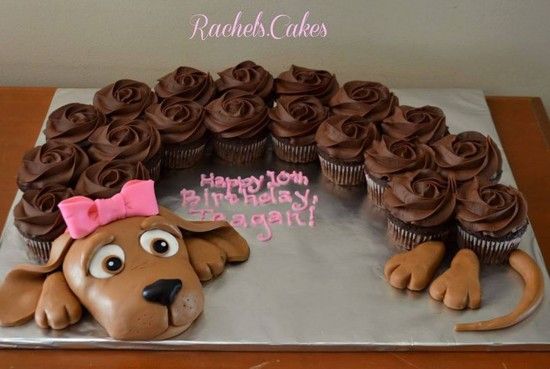 CUTE Puppy Cupcake Cake by Rachel's Cakes (as featured on MyCakeSchool.com's Roundup of Favorite Cupcake Cakes!)