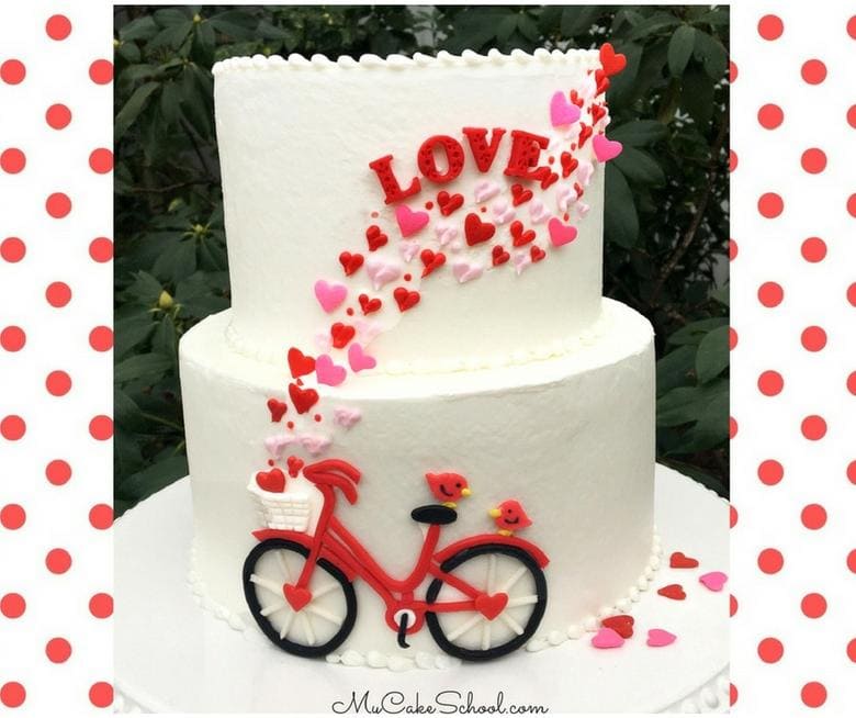 Valentine's Day Bicycle Cake Video Tutorial (Member Video Section) by MyCakeSchool.com- Perfect for Valentine's Day, anniversaries, and engagement parties!