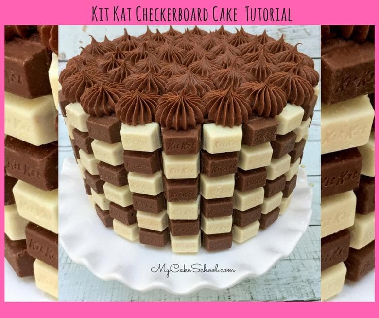 Kit Kat Checkerboard Cake Video Tutorial by MyCakeSchool.com! This is such an EASY, fun cake design! 