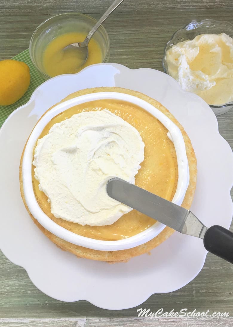 Delicious homemade Lemon Cake recipe by MyCakeSchool.com with lemon curd and lemon cream cheese filling!