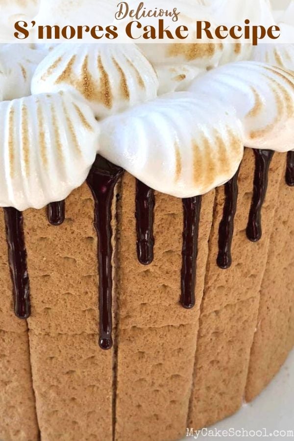 The BEST S'mores Cake- with decadent chocolate cake layers, graham crackers & a heavenly marshmallowy frosting!