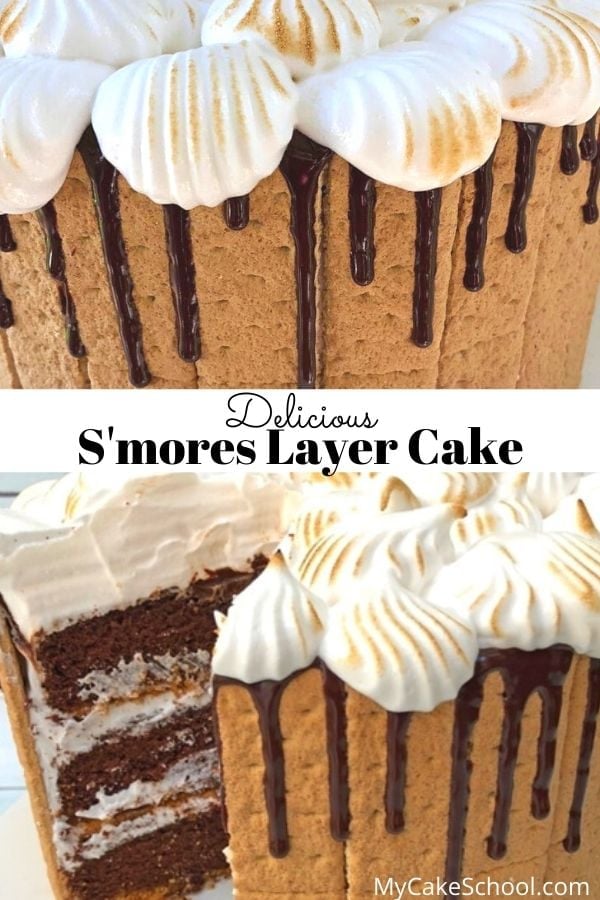 This S'mores Layer Cake is sure to please any crowd! Decadent chocolate cake layers, graham cracker "crust", and a toasted marshmallowy frosting- yum! Moist, Delicious S'mores Layer Cake- This recipe is SO good.